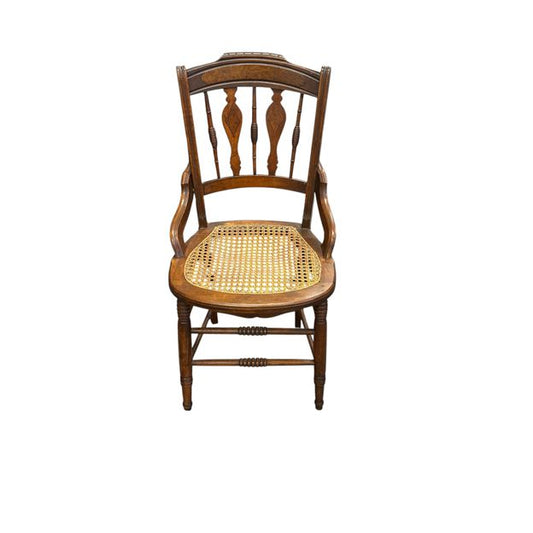 Antique Walnut Cane Seat Accent Chair 35"Hx17.5W