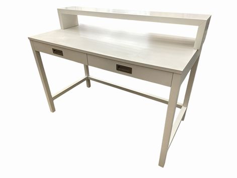 Crate and Barrel white laminate 2-drawer desk w/ removable shelf, 47.5x23.75x36.