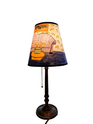 Small Brass Stem Painted Shade Table Lamp 16"h x 7"dia
