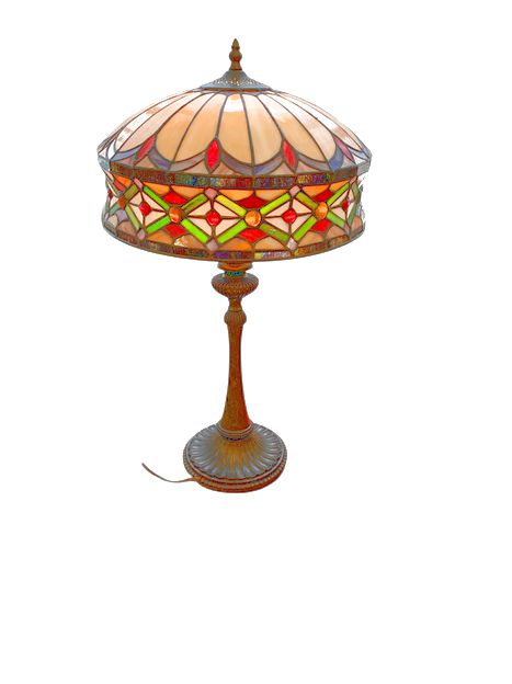 Tiffany Style Leaded Glass Table Lamp, Diamond Pattern Edged