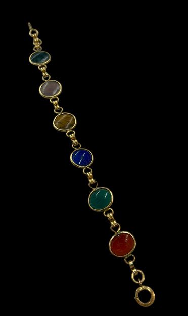 Vintage 10K GF Egyptian Beetle Scarab Bracelet, 7 in.
