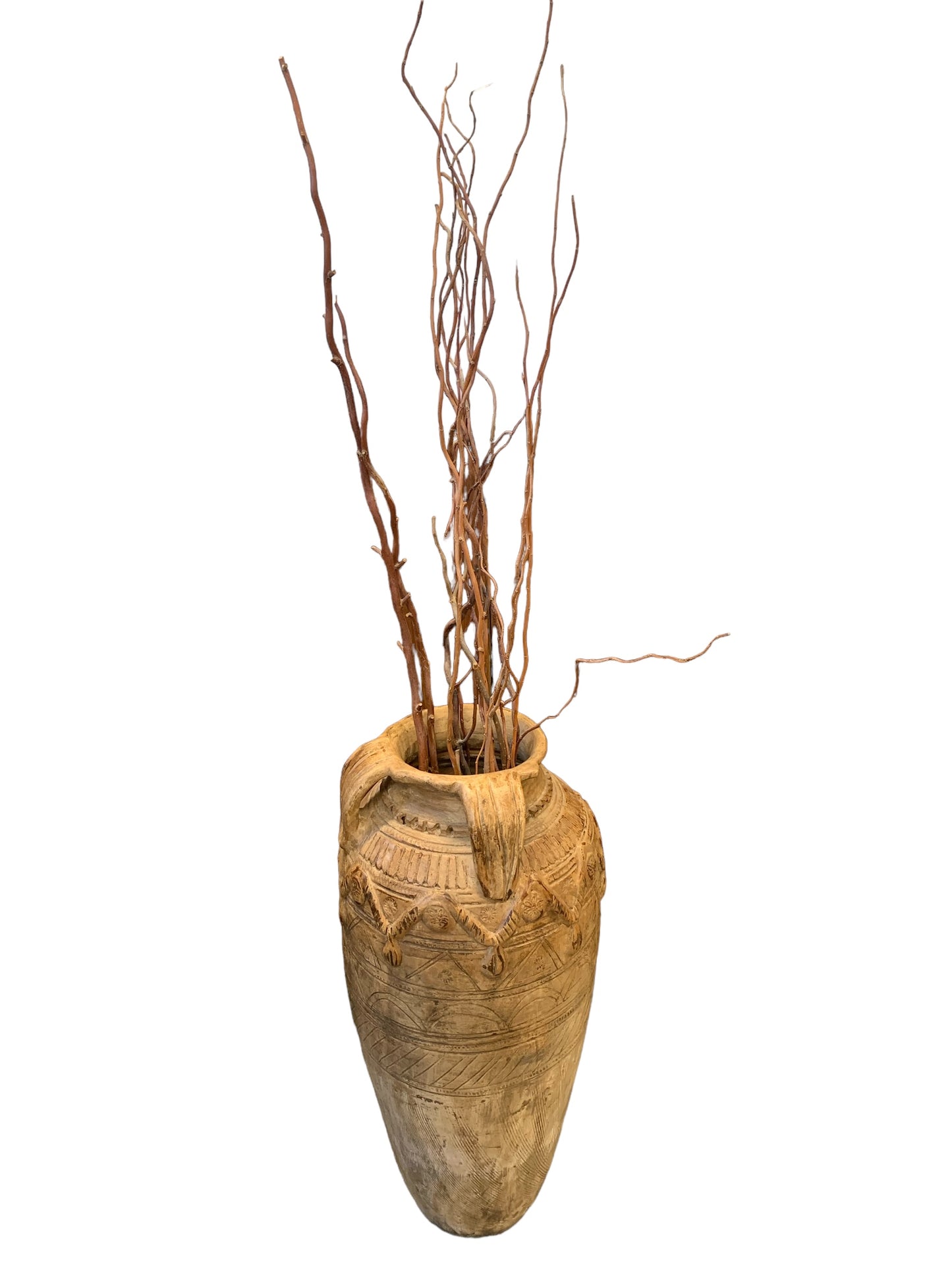 Terracotta urn w/ reeds, 25" h, 10" diam.