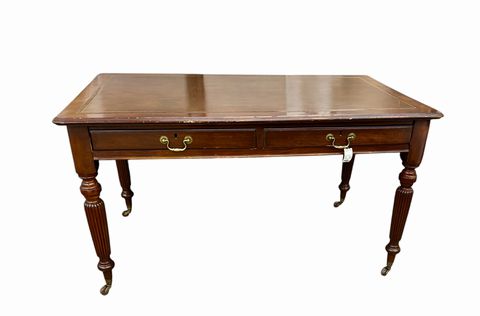 English, William IV Style Mahogany Leather Top Desk, H. 29.5 in. x L. 53.5 in.