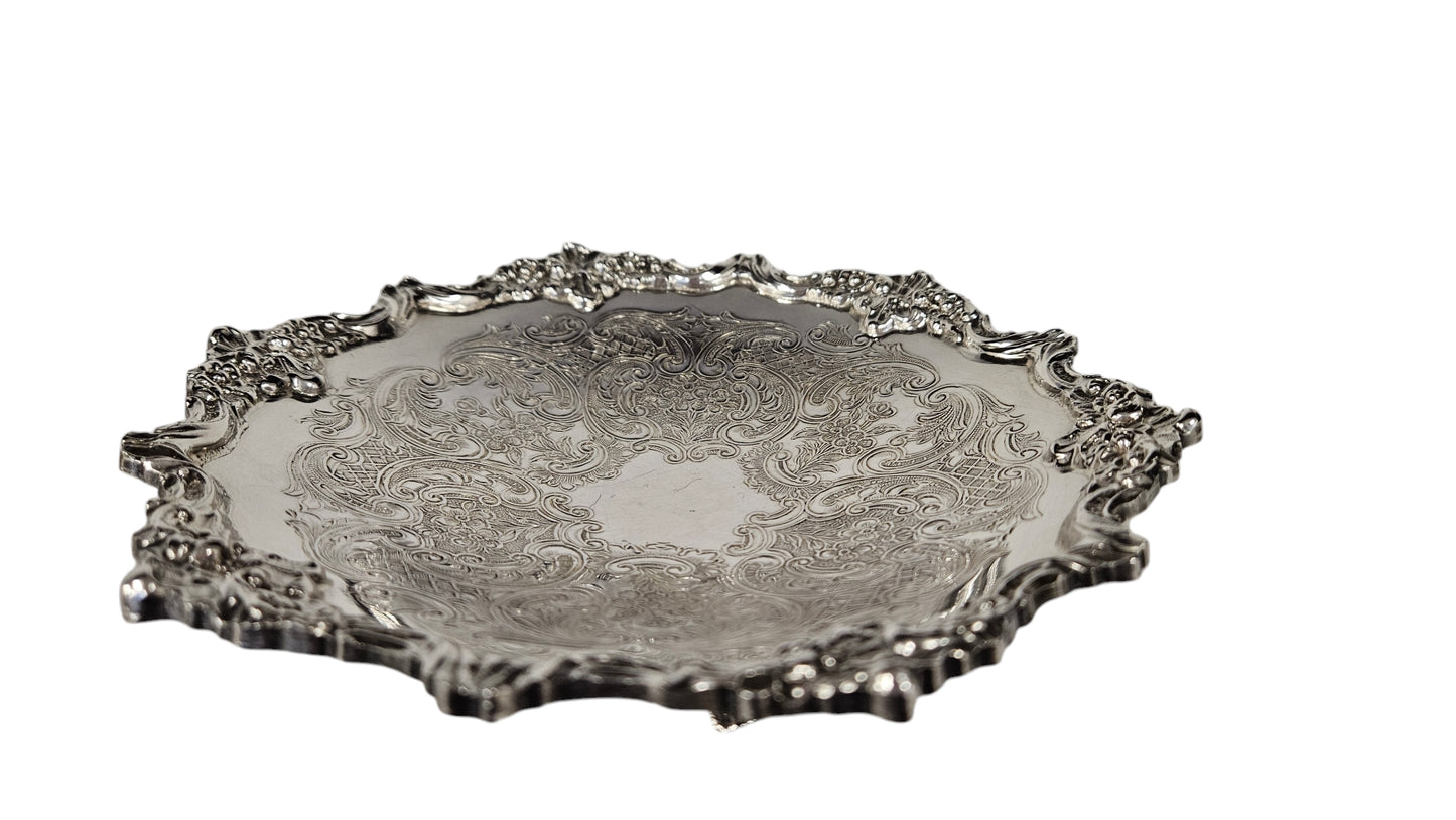 Silverplate etched foootedCandy Dish 7.5"Dia