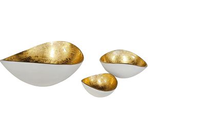 3 Nesting John Richards White w Gold Interior, Bowls 5'Hx9"W