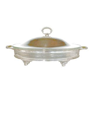 Oval Silverplate Chafing Dish w/ Pyrex Dish 17"x9"