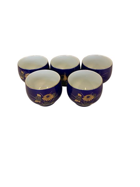 5 Pc Set Japanese Tea Cups, Cobalt Blue