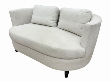 Random Harvest modern curved-back oatmeal-colored petite sofa, approx. 33" h, 60