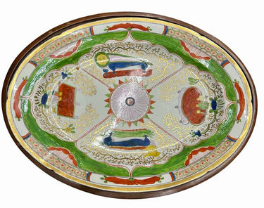 Worcester Dragon in Compartments Serving Dish Inserted Into Oval Wood Base