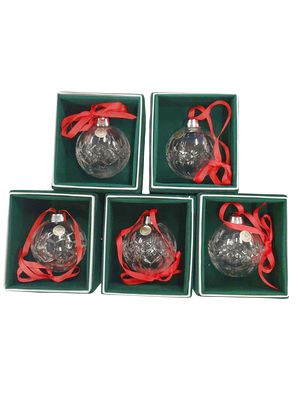 Set of 5 Czech Hand Cut Glass Christmas Ornaments