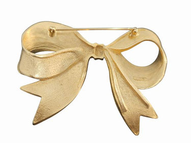 Vintage Erwin Pearl signed 3" Hammered Goldtone Bow Broach