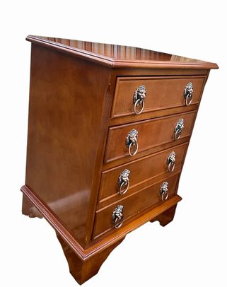 Small chest of drawers lion head pulls & 3 drawers, 22.5H. 17W. 13D.