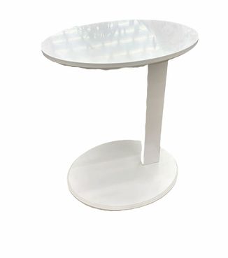 Modern white laminate oval side table, 19x15x23"