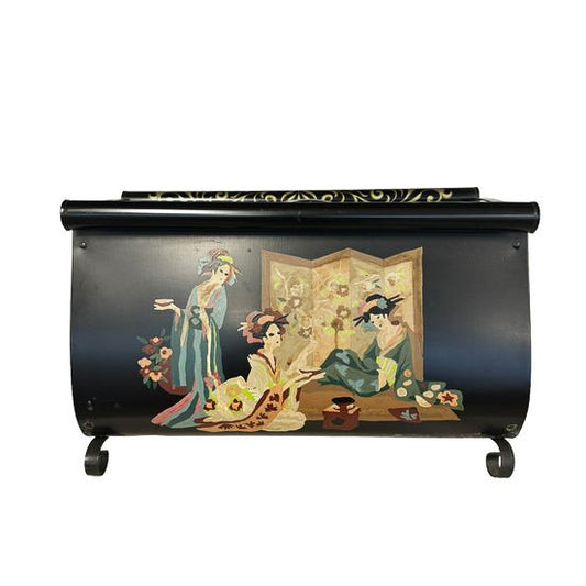 Black 50s Magazine Rack with Geishas 8"Hx15"W