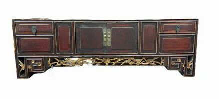 Chinese Carved Wood Low Cabinet, L. 40.5 in. x D. 10.25 in. x 13.25 in.