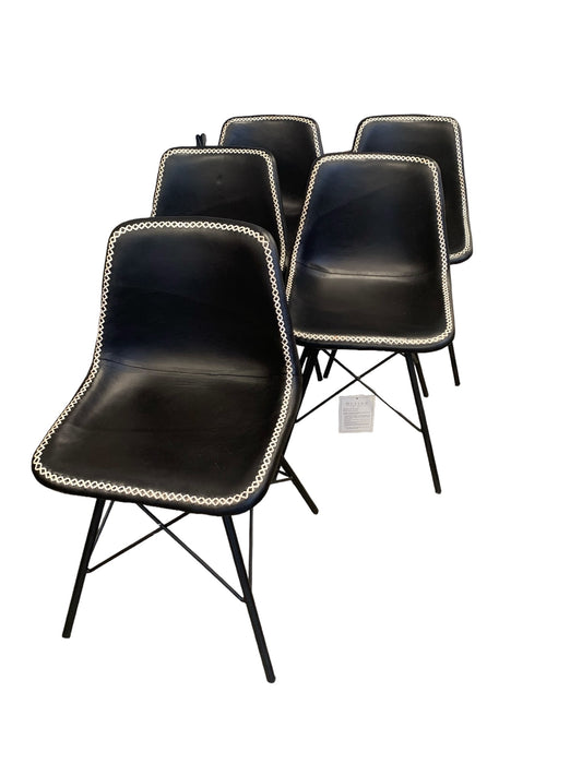 Set of 5 new Butler Modern Black Leather Side Chairs w/ White Stitching