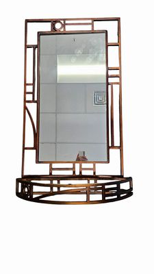 Metalwork Craftsman Style Mirror,Glass Shelf Set 40x26"