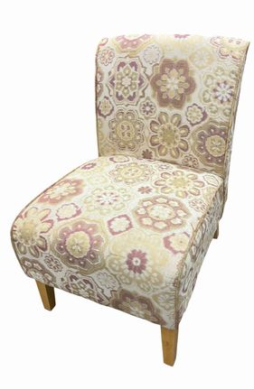 Tan/burgundy pattern armless chair, 32.5" h, 22" w, 22" d