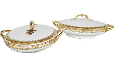 Set Of  Limoges Covered Serving Dishes-Gold Trim