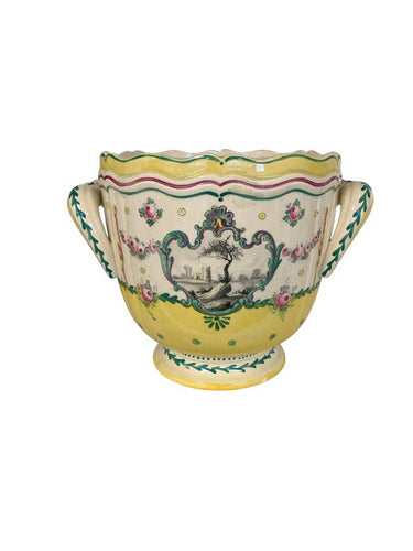 Antique 18-19c.Sceaux French Faience Jardiniere: 8"h x 10.5'dia