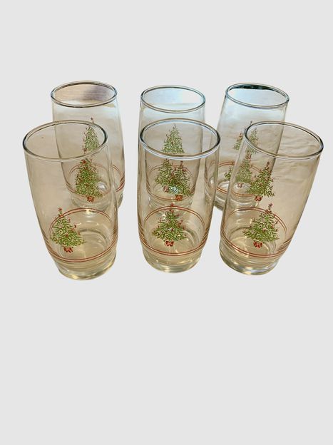 Set of 6 Christmas Tree Glasses 5"H