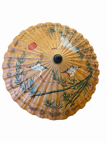 Oil-Painted Oriental Wooden Umbrella 24"Hx34"D