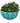 Turquoise ceramic ribbed bowl w/ faux plant, 6" h, 7" diam.
