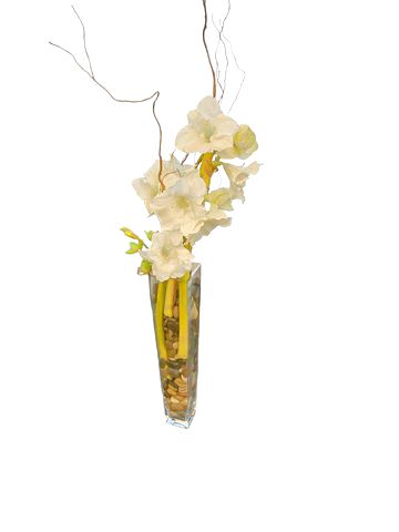 Tall Faux White Flower In Glass Vase w/Stones, 60"h