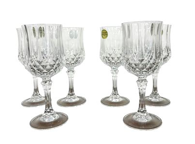 Set of 6 Cristal d'arques wine glasses, 6.5" h