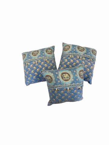 Set of 3 elephant pillows, blue, 15x15