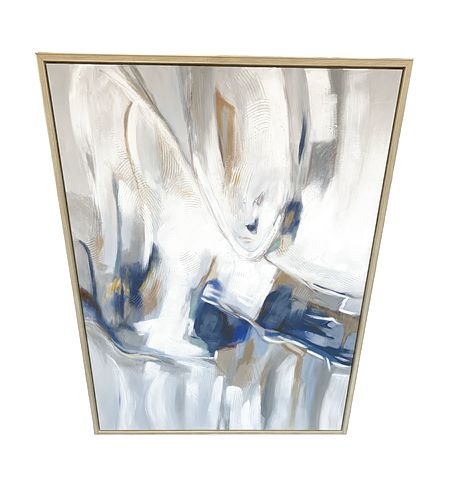 Large Printed Canvas Abstract Blue,Taupe,Wht. 48"x37"