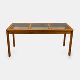 Teak & glass console table, possibly Kristensen & Thomassen, 23.25Hx53x15.5