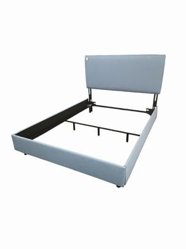 Square Back Queen Bed, Denim Linen