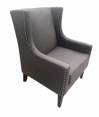 Gray tweed contemporary wingback w/ nailhead trim, 40.5" x 29.5" x 21"