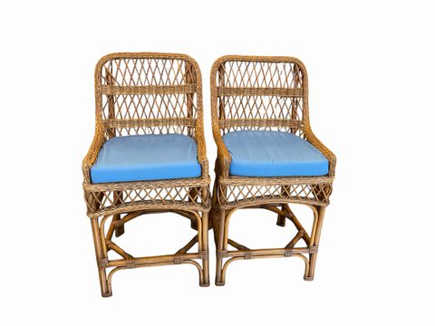 BRAND NEW pair of counter ht. rattan bar stools w/ Sunbrella cushion, 20x21x43H