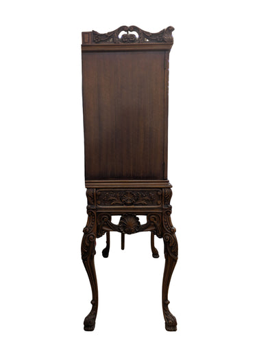 English hand-carved walnut blind cabinet 74"h 42"w 23"d