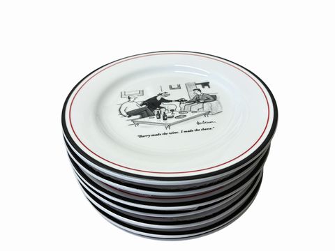 Set of 8 New Yorker cartoon cheese plates, 8" diam.