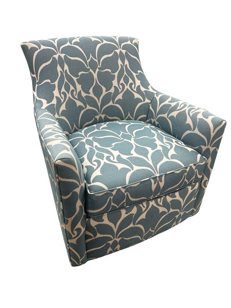 Crate + Barrel Swivel Club Chair (Lt Blue/White Floral Pattern, 37x34x30")