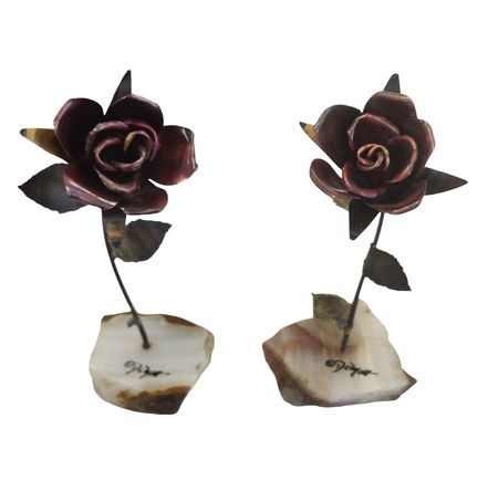 Pair of Metal Welded Roses 10"H