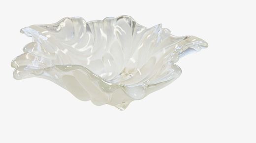 Frosted  Glass Asymmetric Leaf Salad Bowl 14"L x 5"H