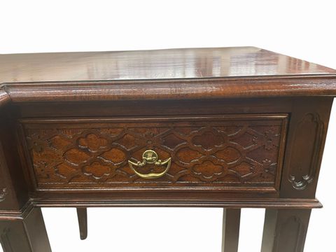 Century console w/ fretwork drawer fronts, 69.5x16.75x29.25H