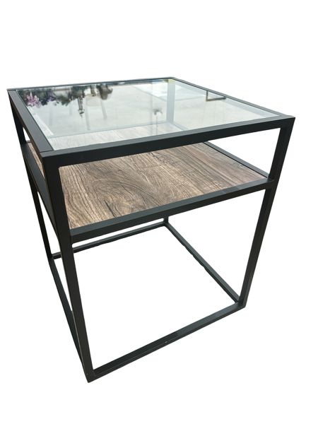 Pair Black Metal Glass Top Side Tables 20.5"x20.5"x24"