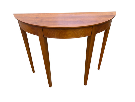 Solid cherry demilune table w/ drawer by The Joinery, 32.5" h x 42" w x 15" d