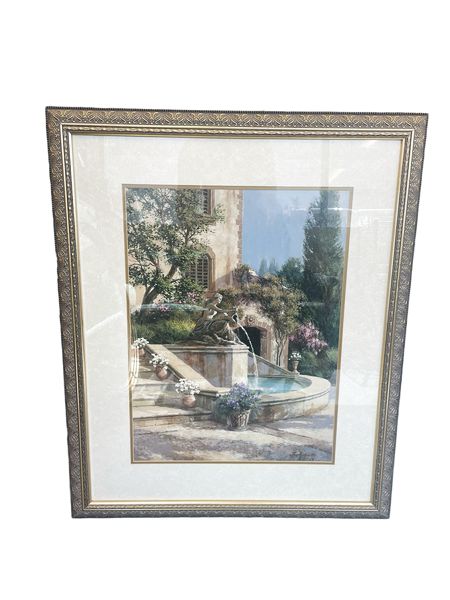 Lg Framed Print - Fountain+Flowers, 36x30"