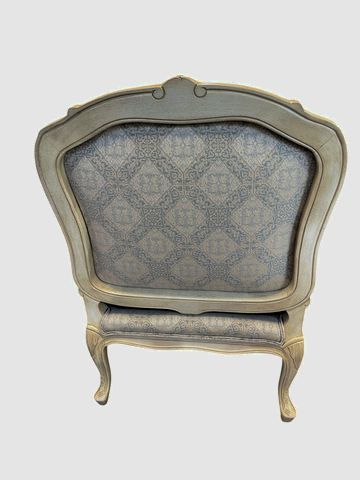 Hickory White Louis XV bergere chair w/cream/lt.blue upholstery, 41H. 33W. 35D.