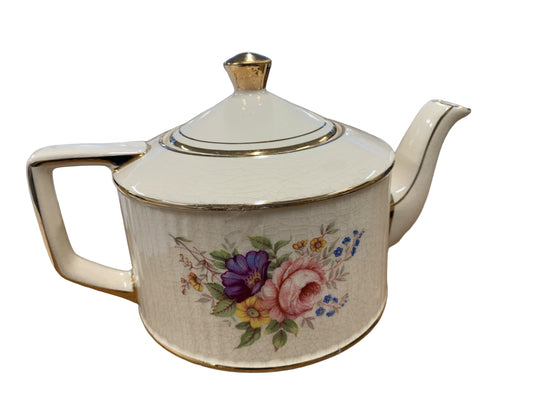 Vintage Sadler porcelain teapot (England), 5.5" diam., 5.75" h