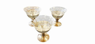 3 Sterling Silver base w Etched Crystal Bowl Dessert Cups 4"h x 3.5"dia