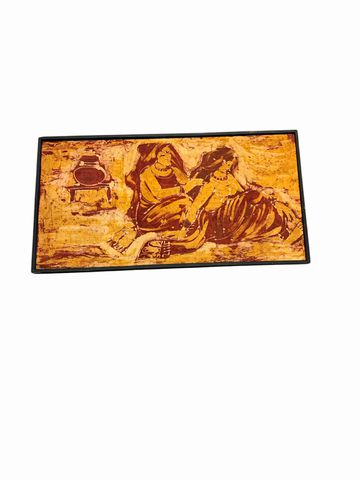 Indian Orange & Red Batik Of Two Woman 36" x 19"