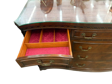 Vintage Chippendale-inspired serpentine-front mahogany sideboard w/ custom glass