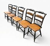 Set of 4 vintage black Hitchcock side chairs w/ stenciled "Harvest Eagle," 33.25